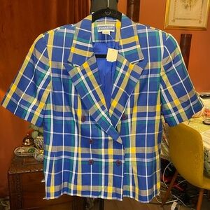 Vintage Pendleton Blue Plaid short sleeve blazer. Petite size 4. New with tags.